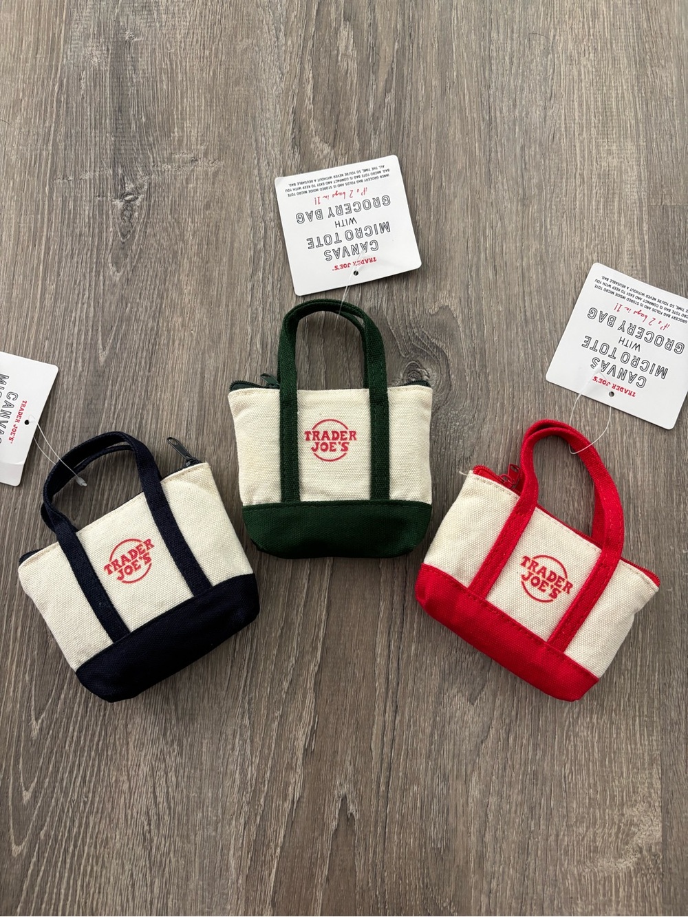 NWT Trader Joe’s Micro Canvas Totes Set of 3 Colors